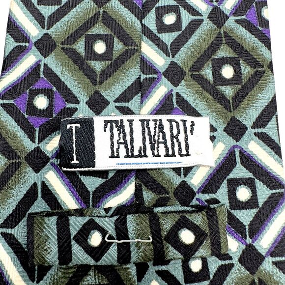 Talivari Mens 100% Silk Dress Tie Made in Italy Diamond Geometric Pattern 60" 4" - Picture 6 of 11